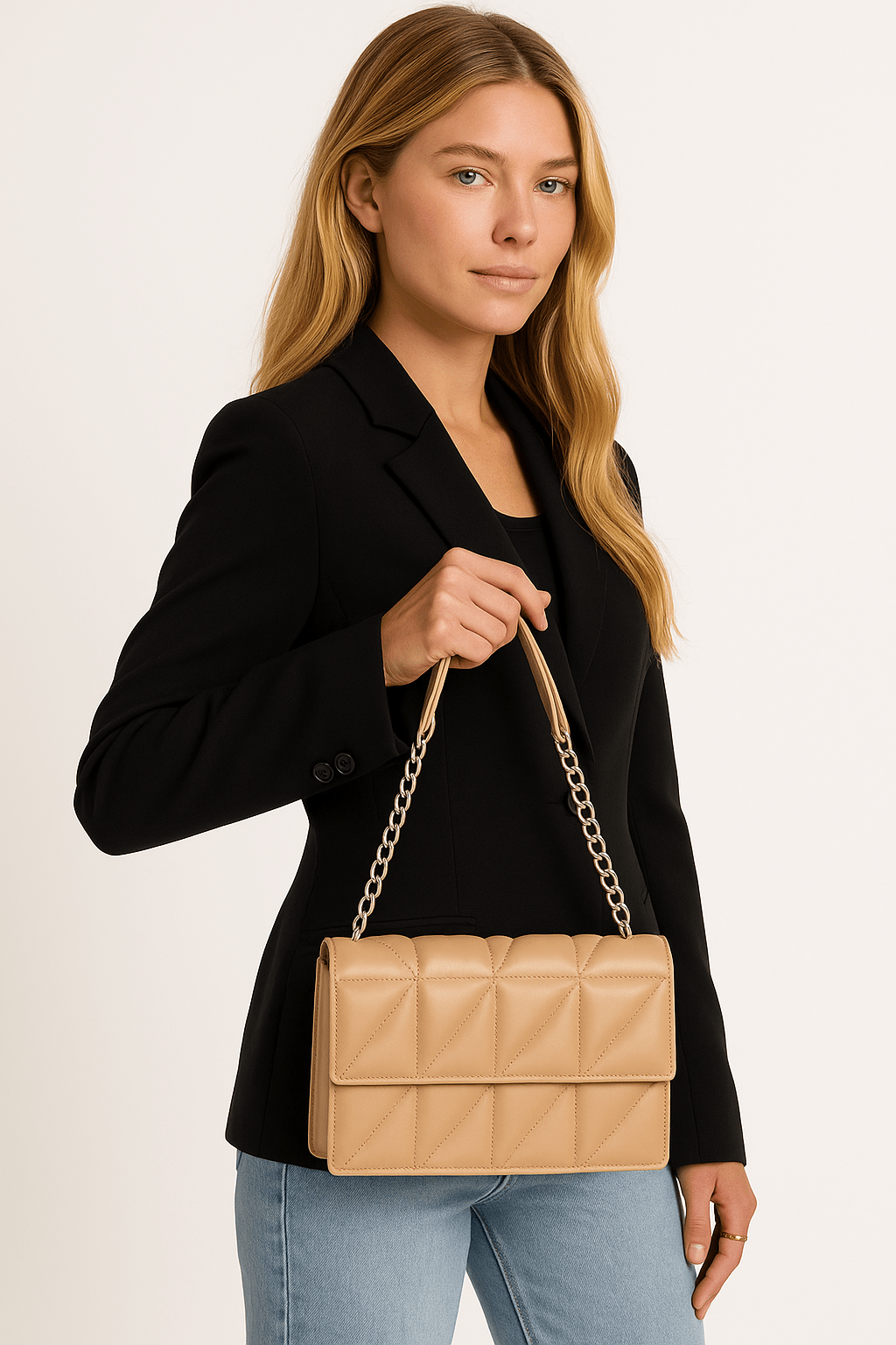 Beige schoudertas met zilveren ketting - Navoir