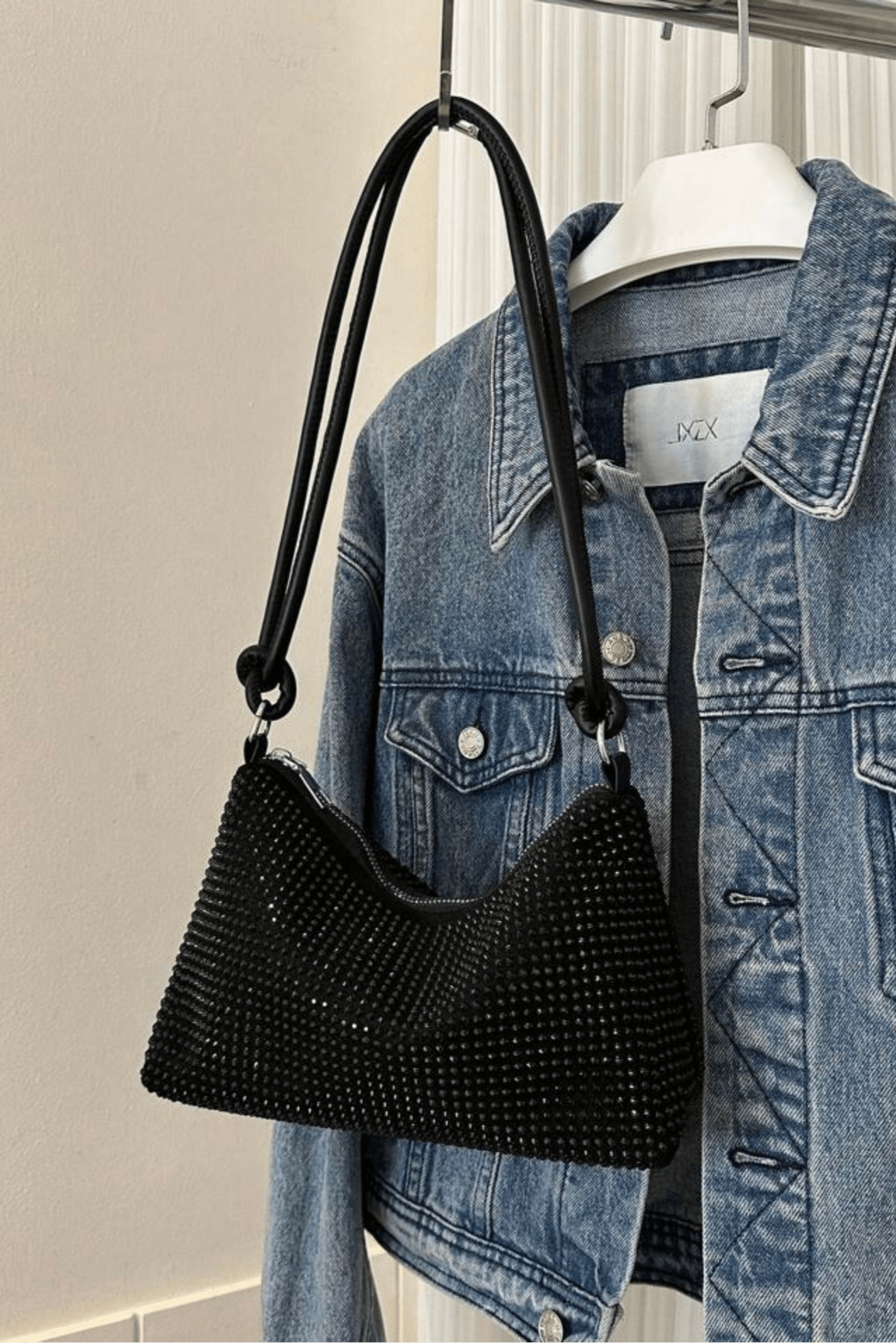 Glitter schoudertas zwart - Navoir
