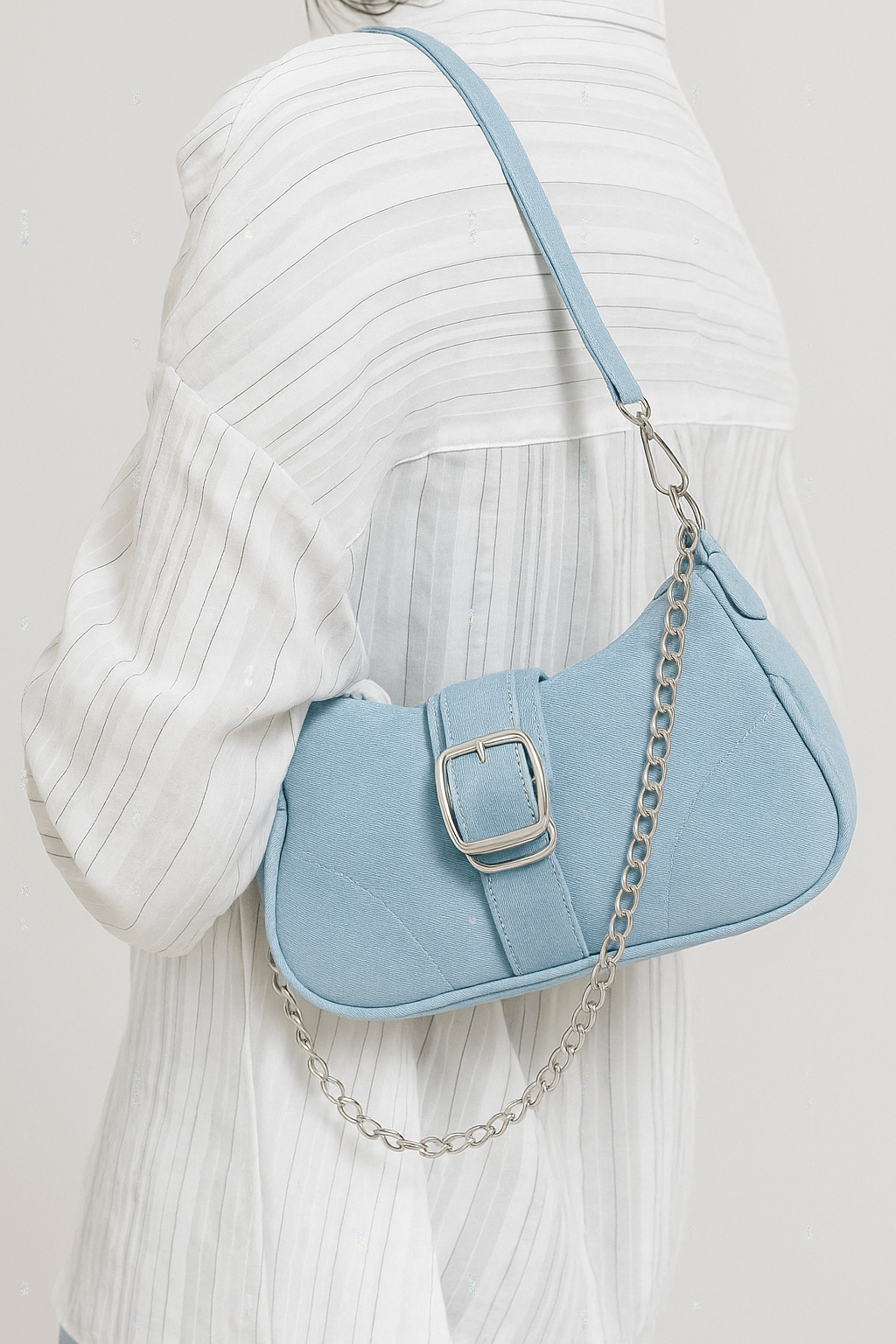 Lichtblauwe denim schoudertas - Navoir