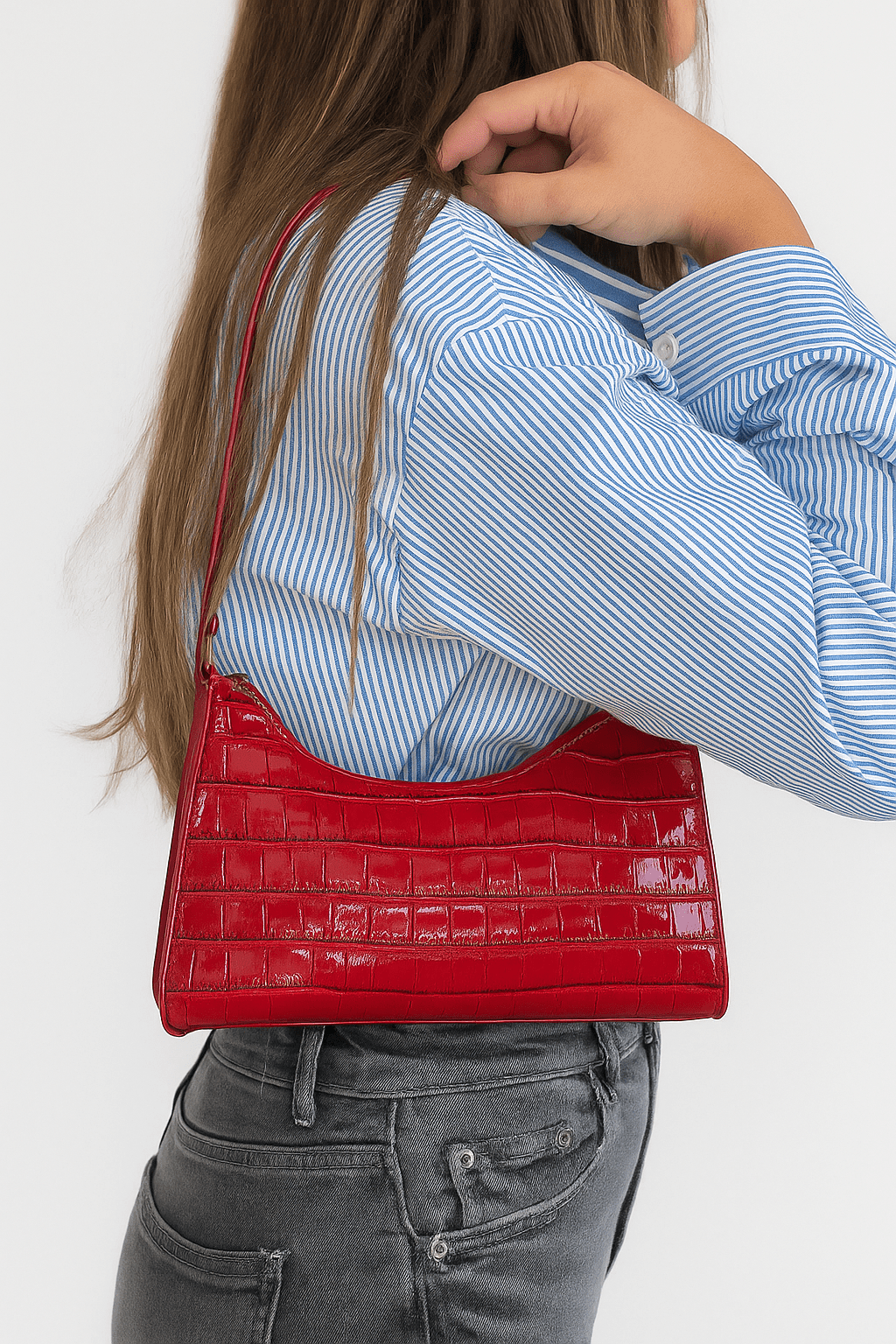 Rode schoudertas met krokodillenmotief - Navoir