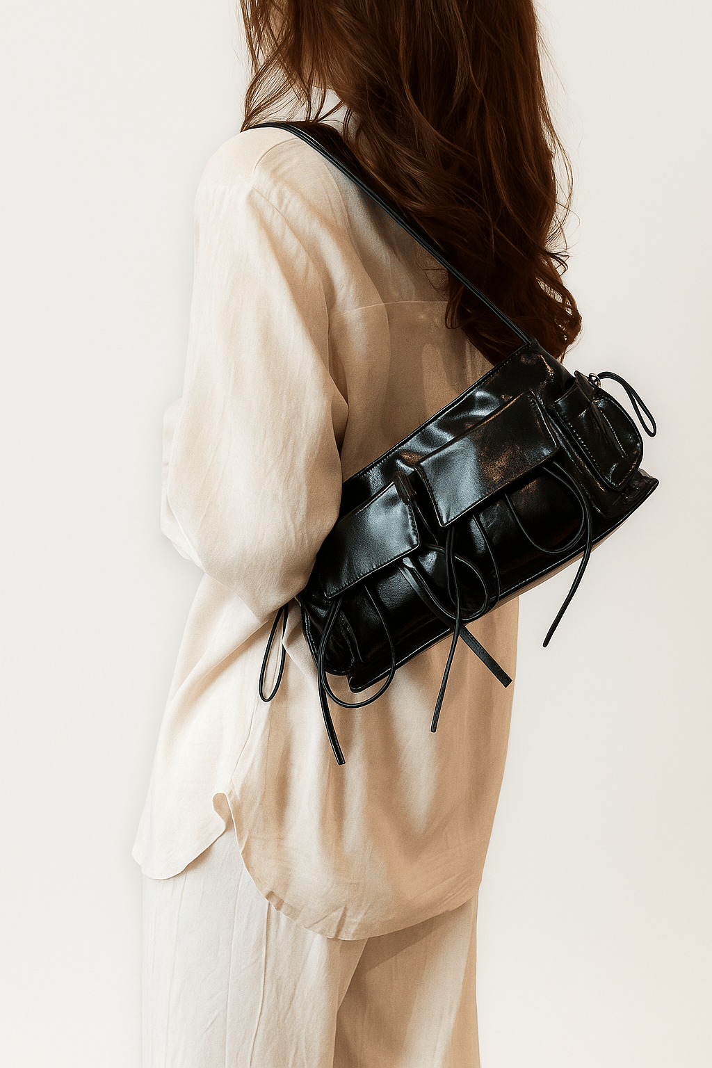 Schoudertas zwart met strikjes - Navoir