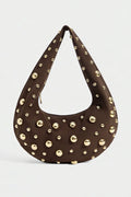Bruine Suède Hobo Tas Met Studs