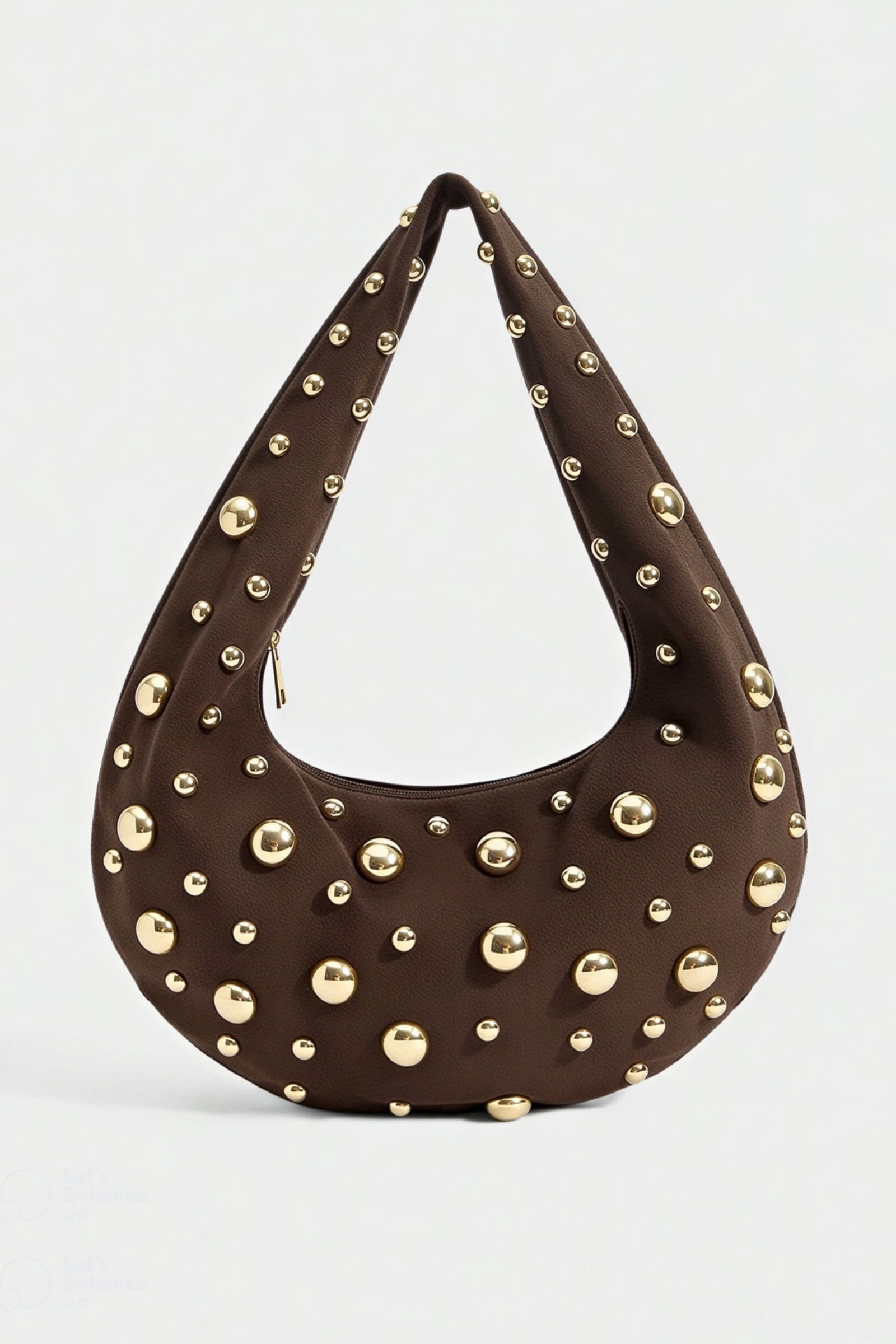 Bruine Suède Hobo Tas Met Studs