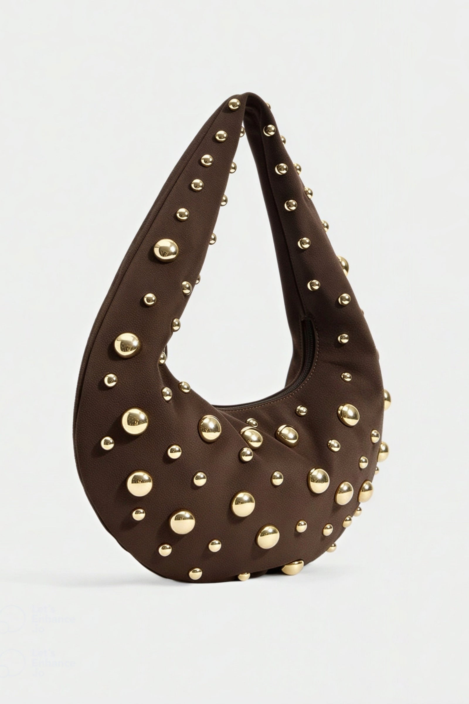 Bruine Suède Hobo Tas Met Studs