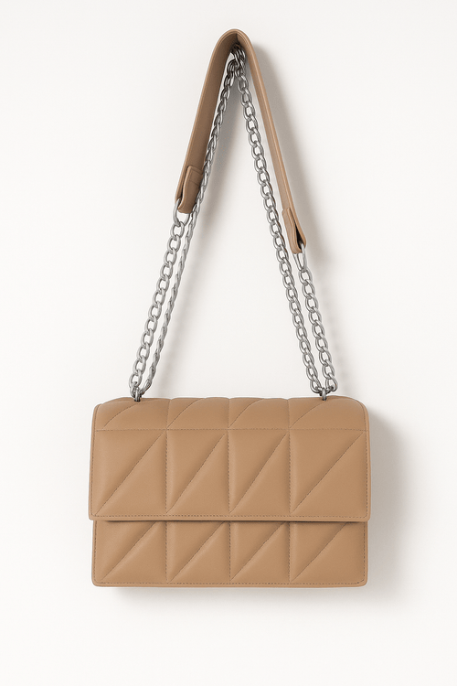 Beige schoudertas met zilveren ketting - Navoir