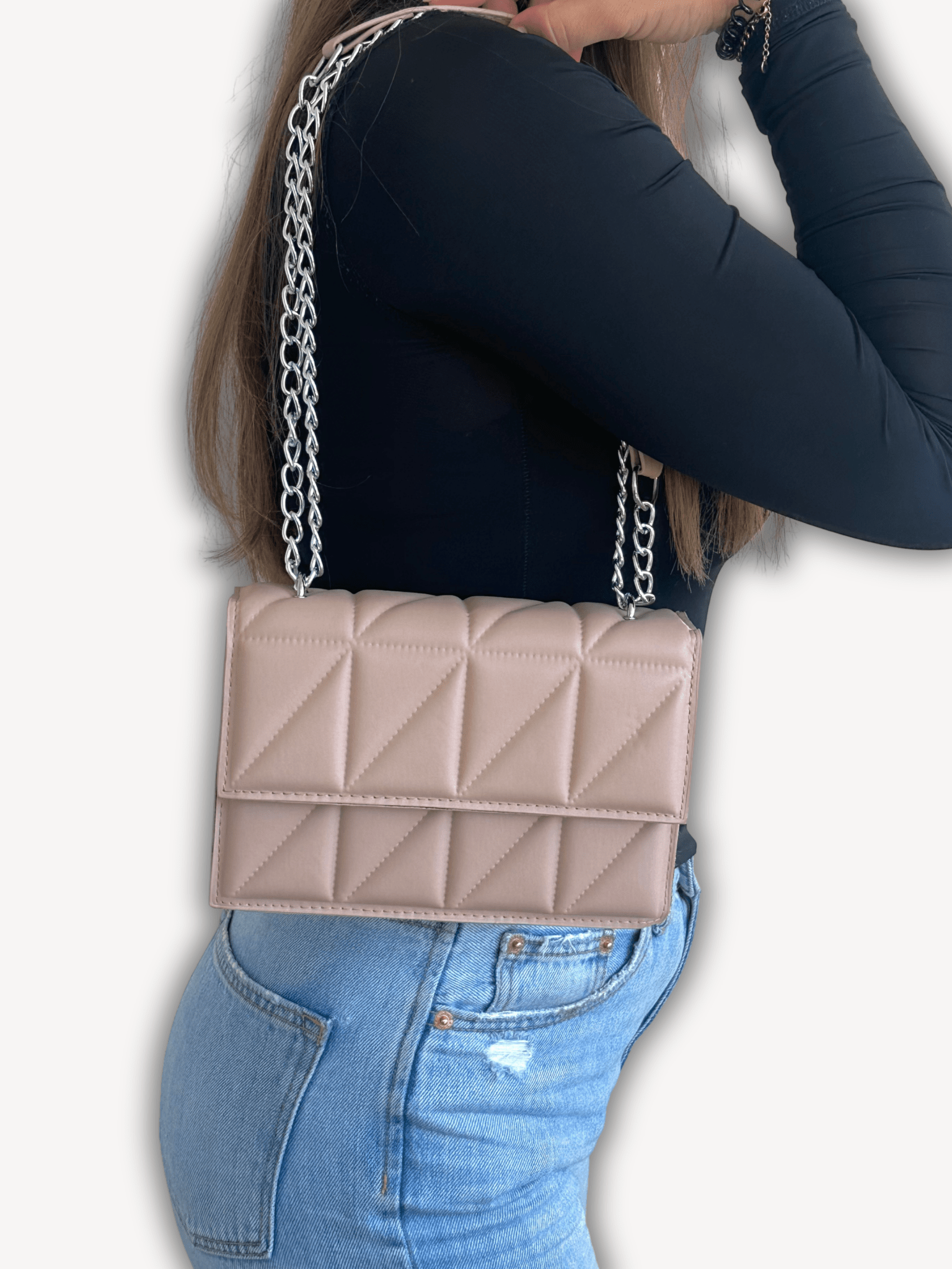 Beige schoudertas met zilveren ketting - Navoir