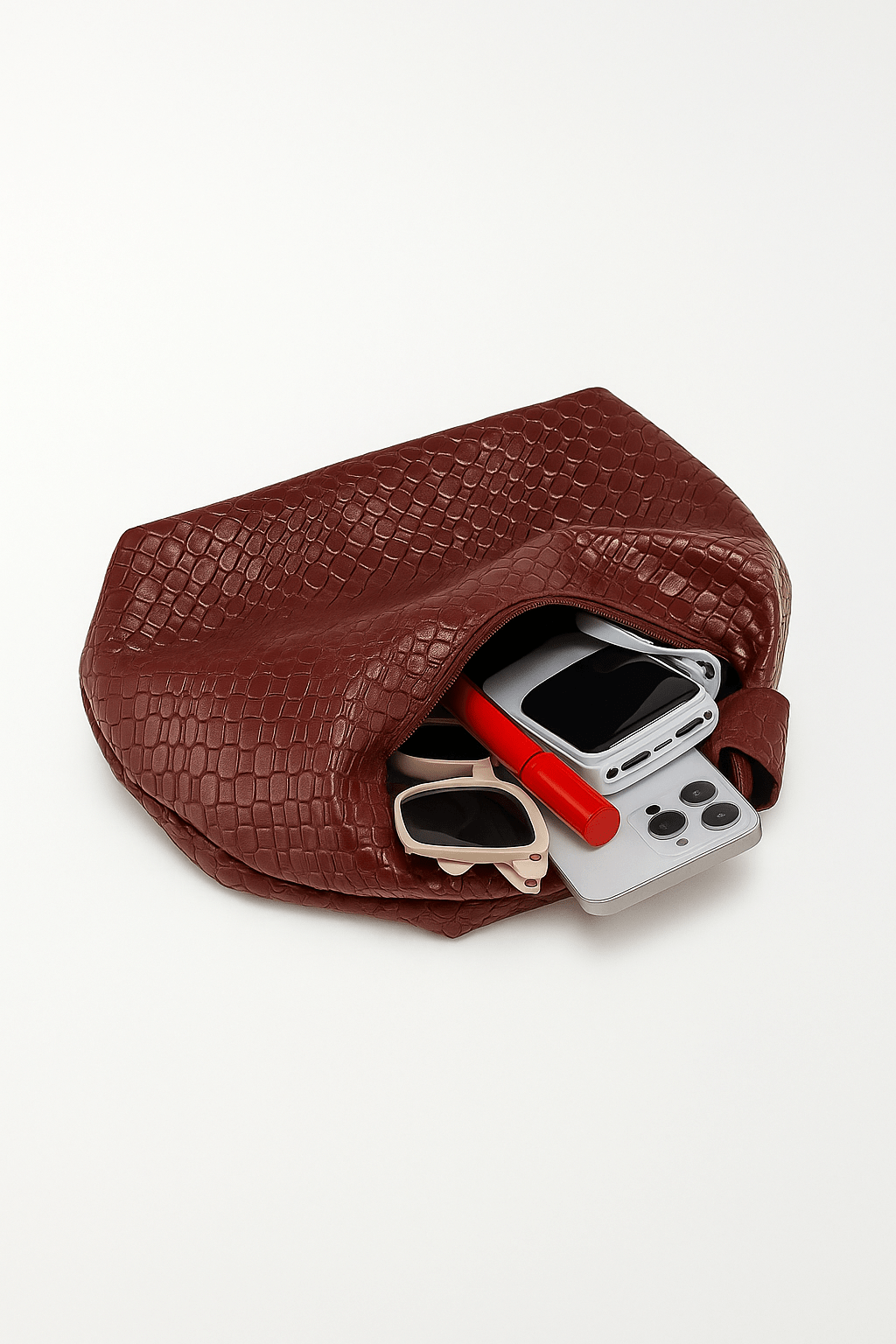 Bordeauxrode handtas geweven - Navoir