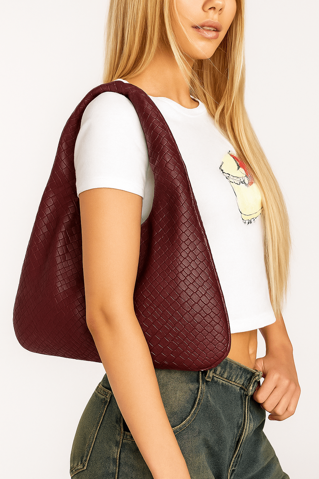 Bordeaux schoudertas geweven - Navoir