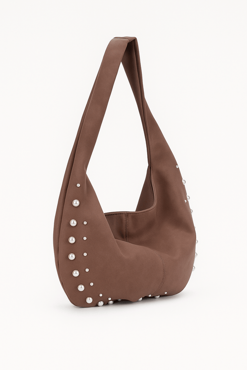 Bruine schoudertas met studs - Navoir