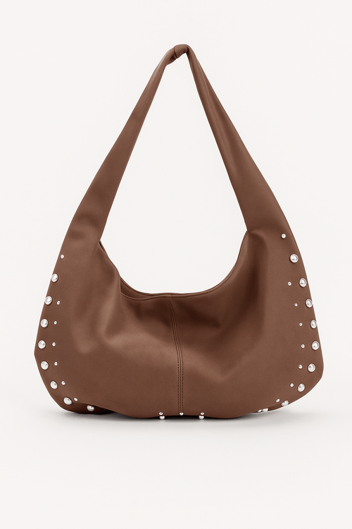 Bruine schoudertas met studs - Navoir