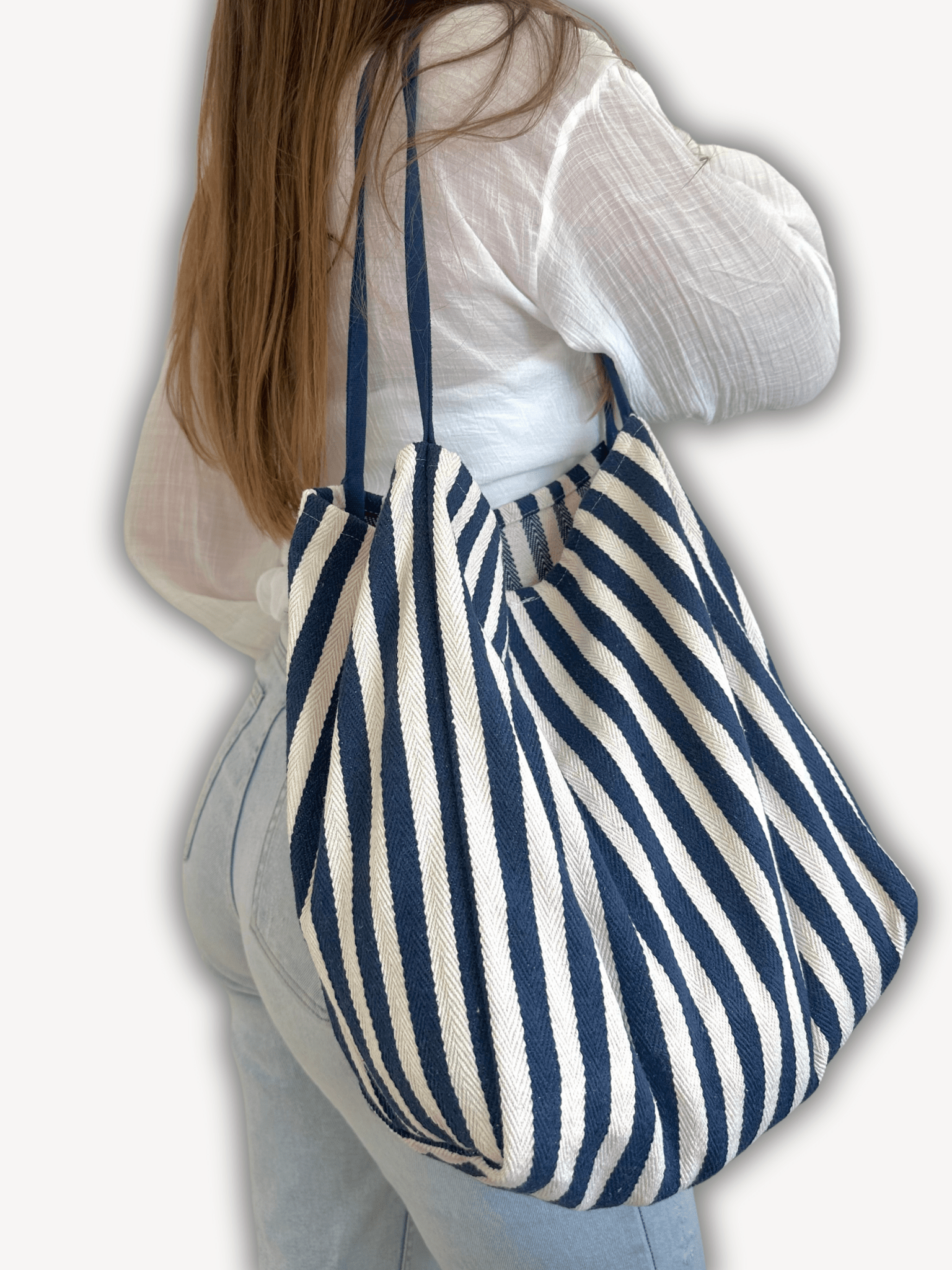 Gestreepte tote bag ruim - Navoir