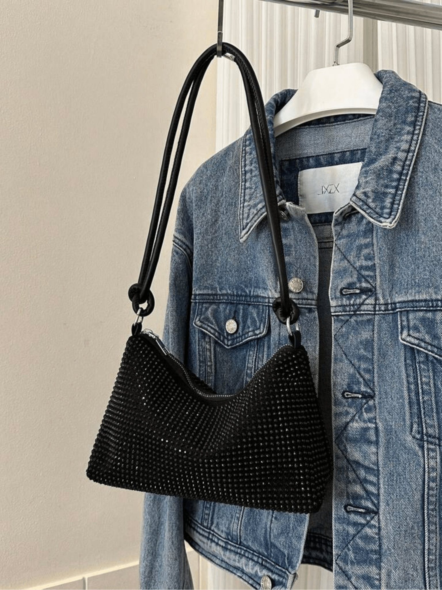 Glitter schoudertas zwart - Navoir