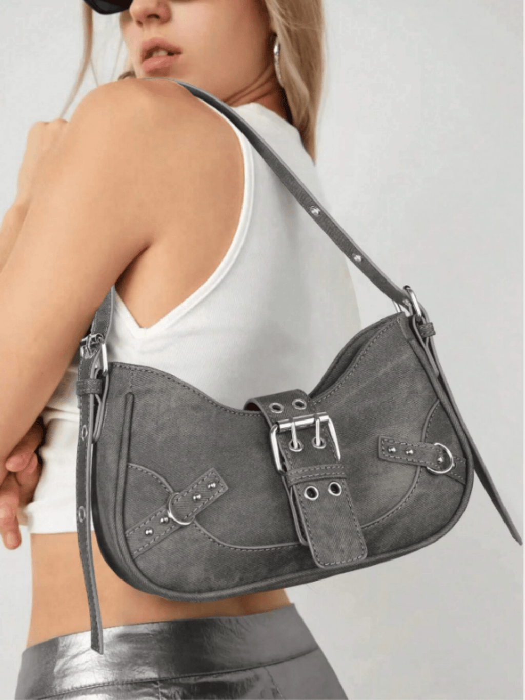 Grijze schoudertas denim - Navoir