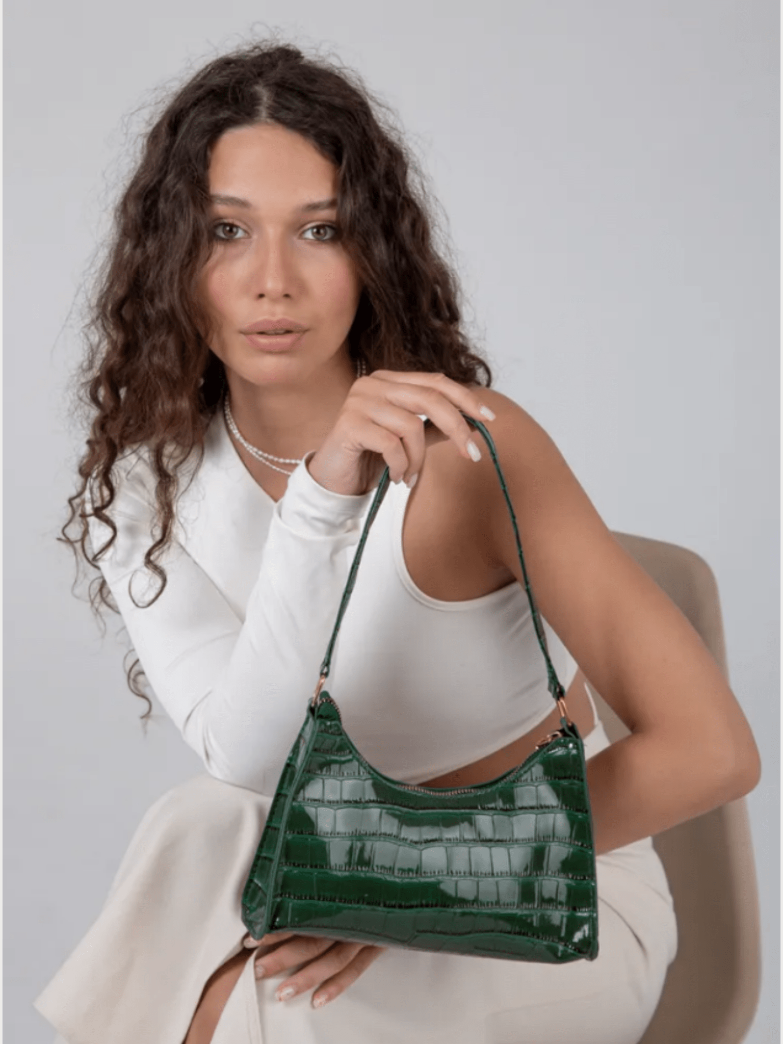 Groene schoudertas met krokodillenmotief - Navoir
