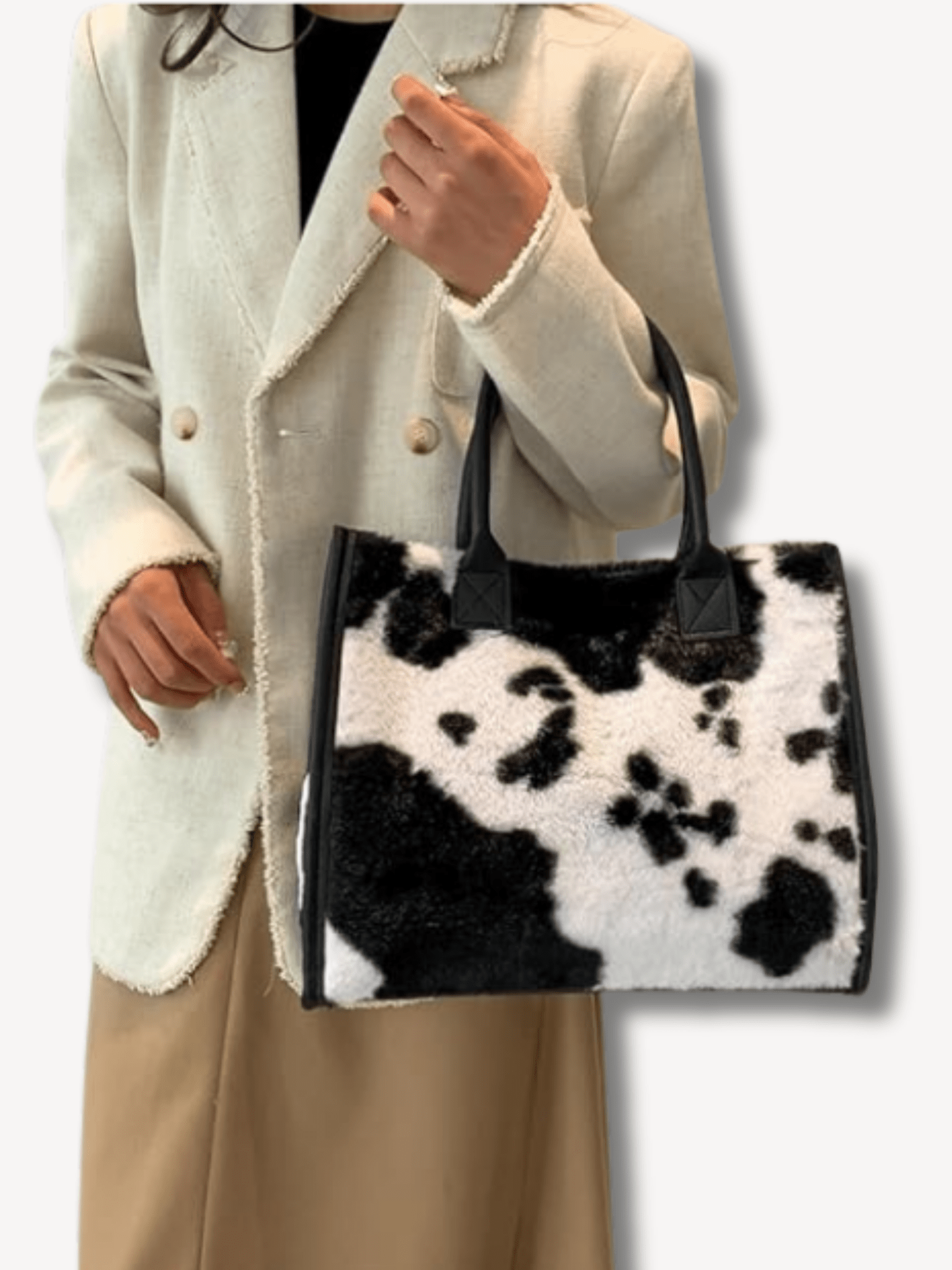 Koeienprint handtas in teddy - Navoir
