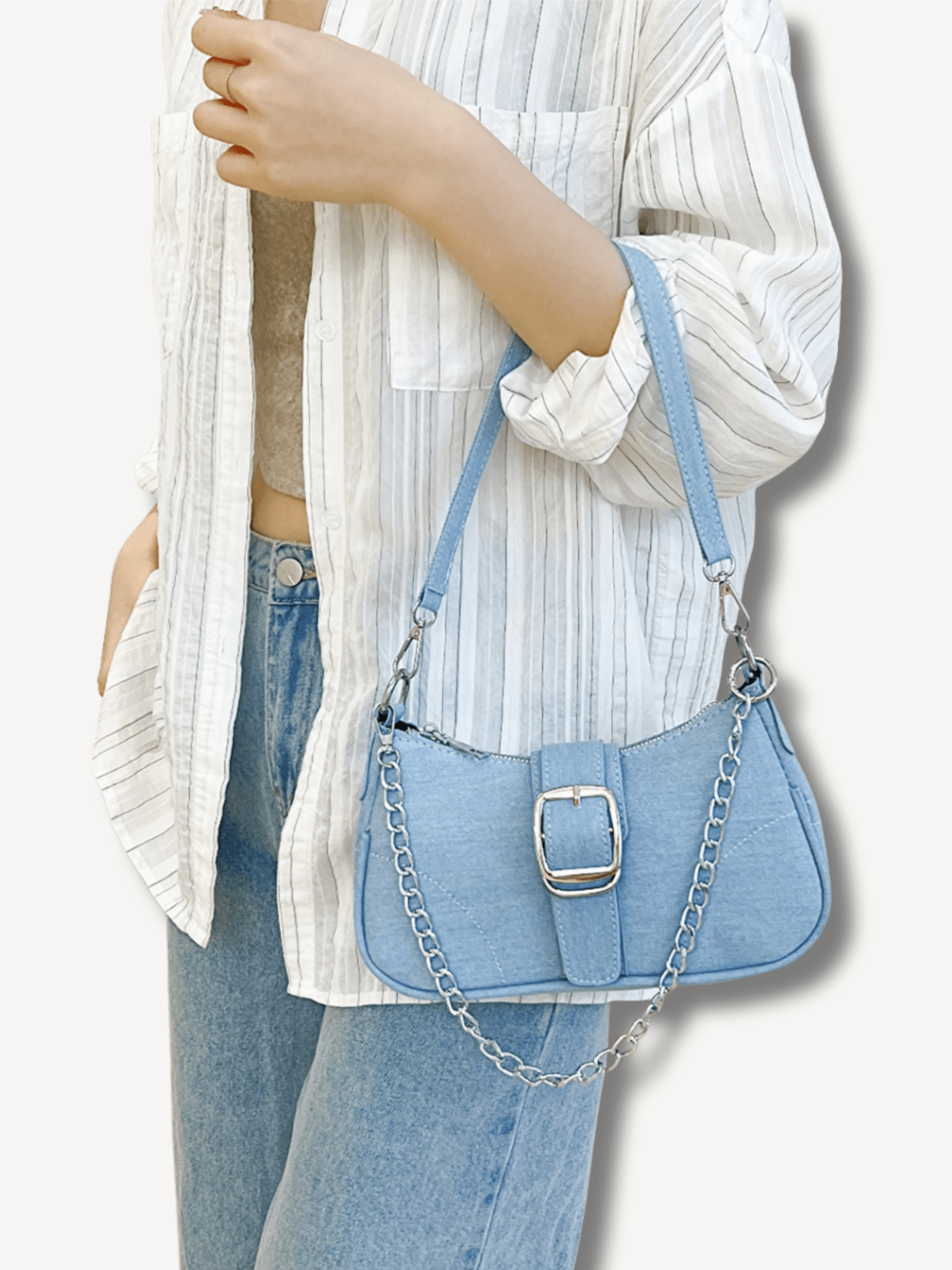 Lichtblauwe denim schoudertas - Navoir