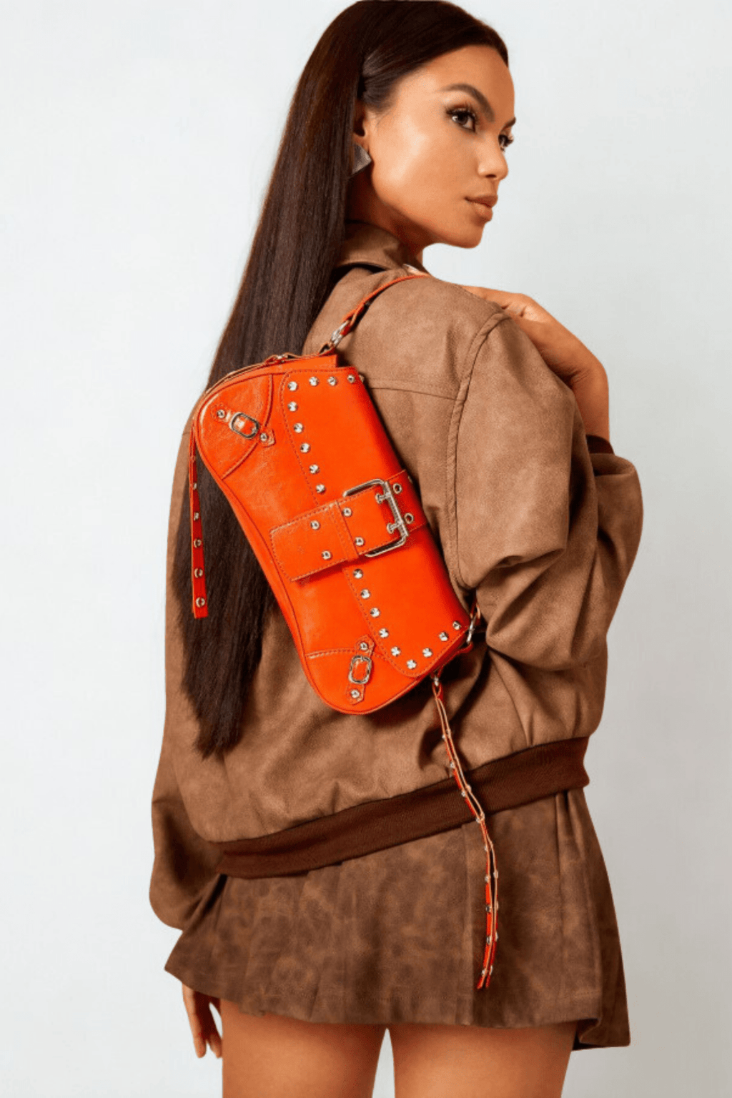 Oranje schoudertas studs - Navoir