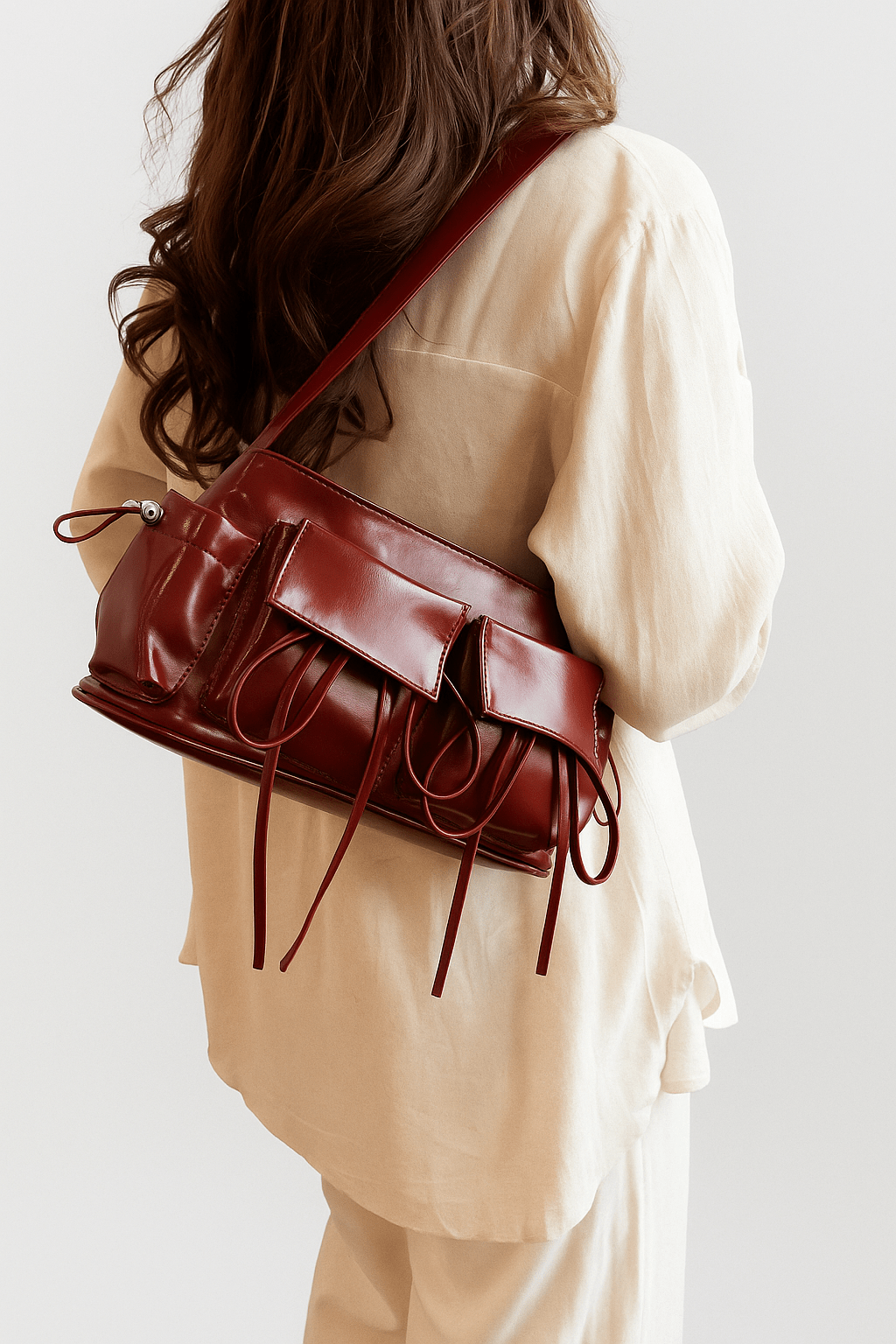 Schoudertas bordeaux rood met strikjes - Navoir