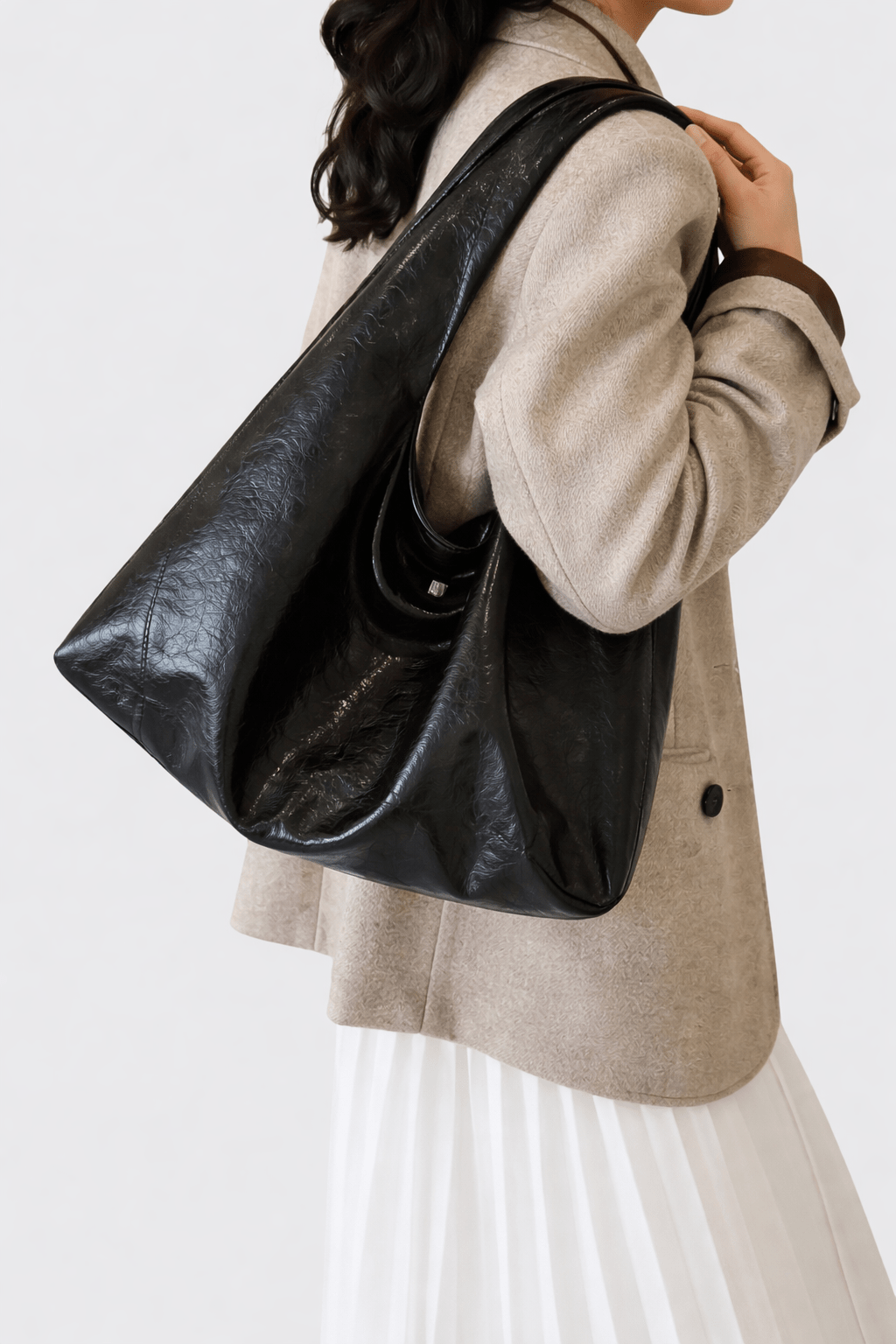 Vintage tote bag zwart leer - Navoir