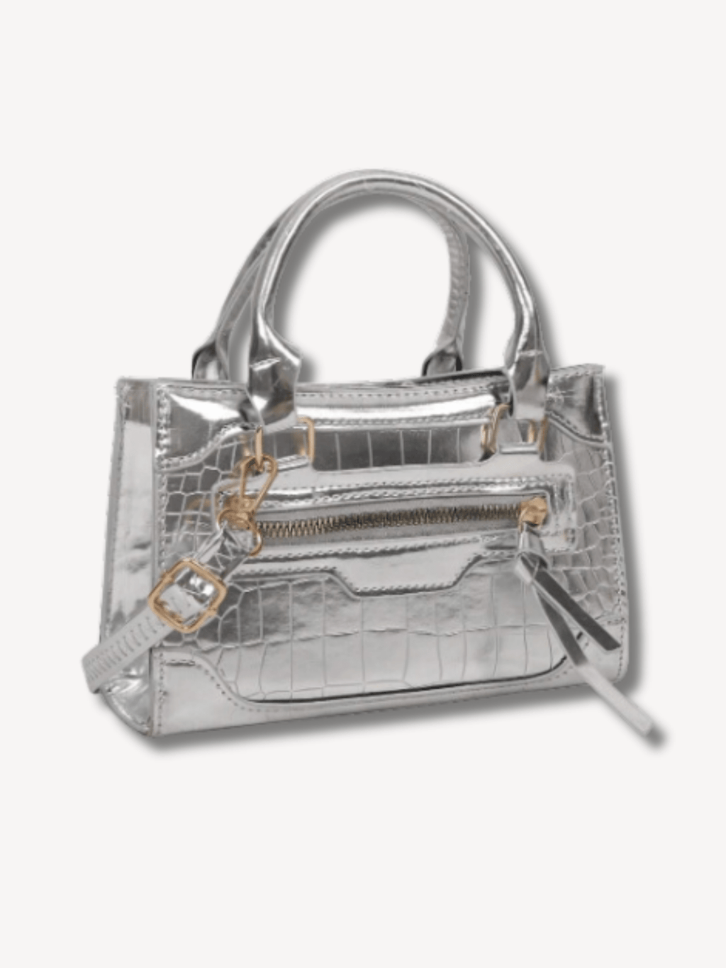 Zilveren metallic crossbody tas in krokodillenprint - Navoir