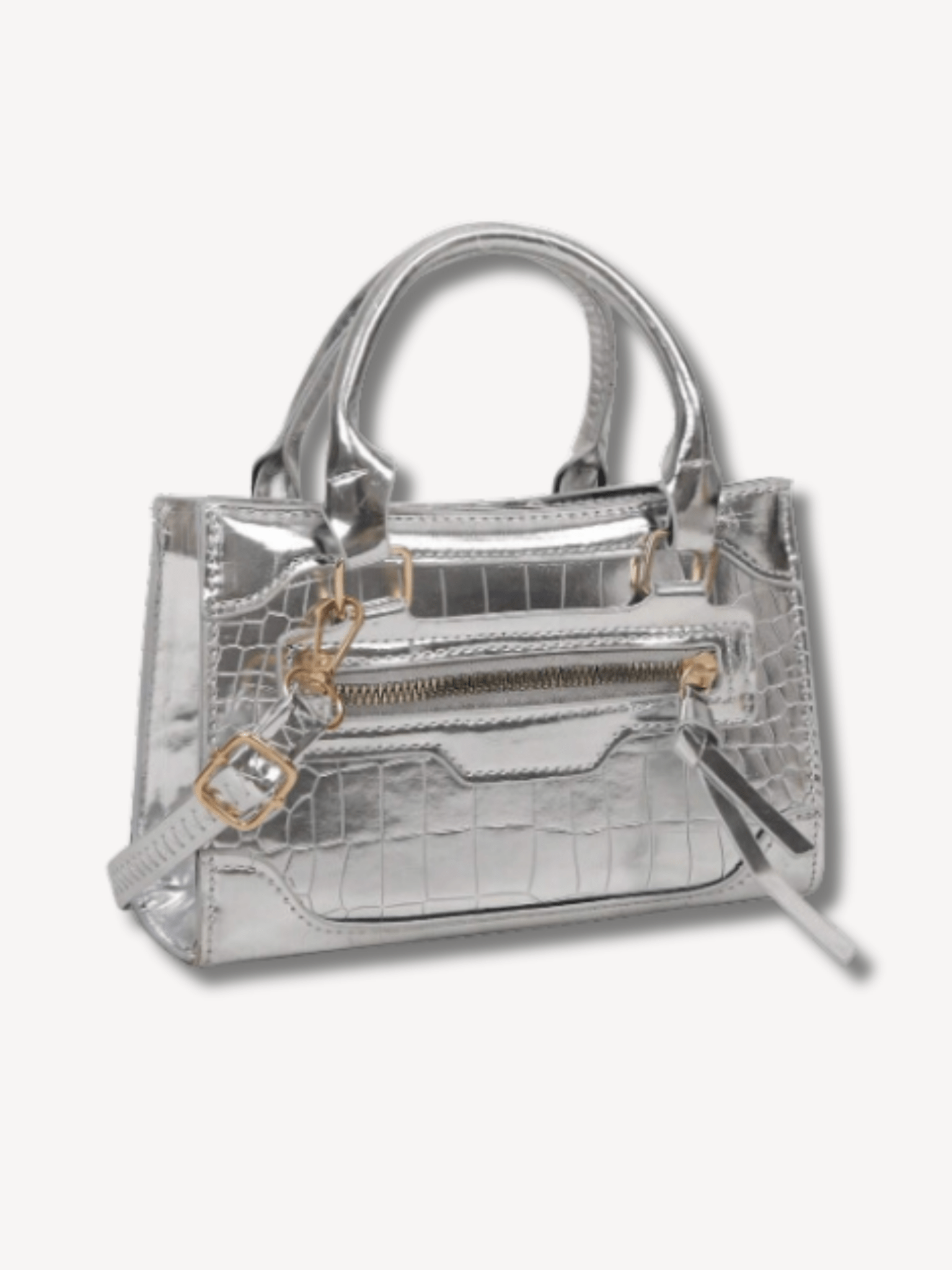 Zilveren metallic crossbody tas in krokodillenprint - Navoir