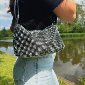 Schoudertas glitter zilver